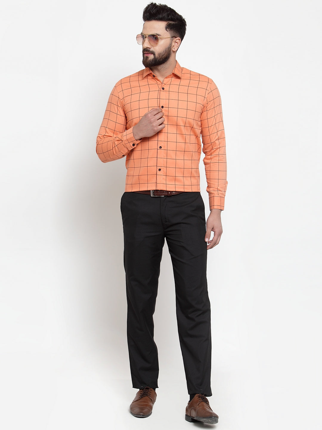 Jainish Orange Men's Cotton Checked Formal Shirts ( SF 742Orange ) - Distacart