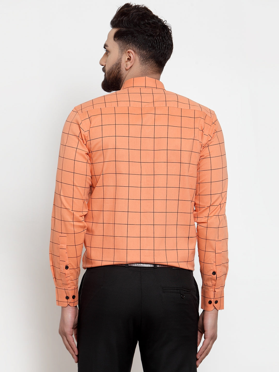 Jainish Orange Men's Cotton Checked Formal Shirts ( SF 742Orange ) - Distacart