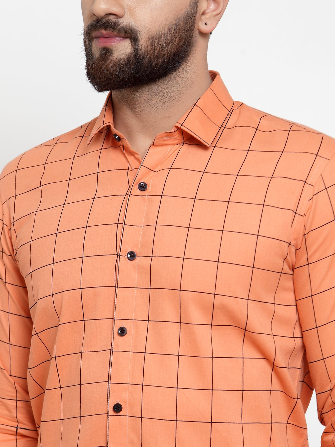 Jainish Orange Men's Cotton Checked Formal Shirts ( SF 742Orange ) - Distacart