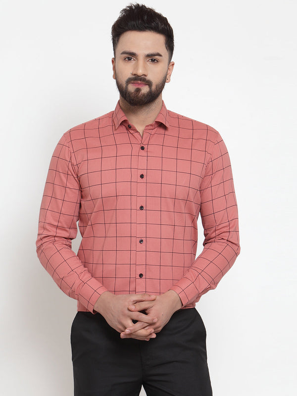 Jainish Peach Men's Cotton Checked Formal Shirts ( SF 742Peach ) - Distacart