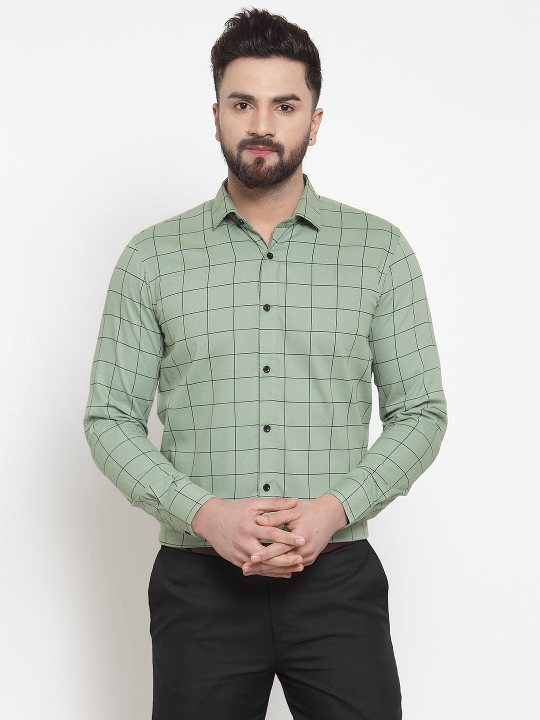 Jainish Green Men's Cotton Checked Formal Shirts ( SF 742Pista ) - Distacart