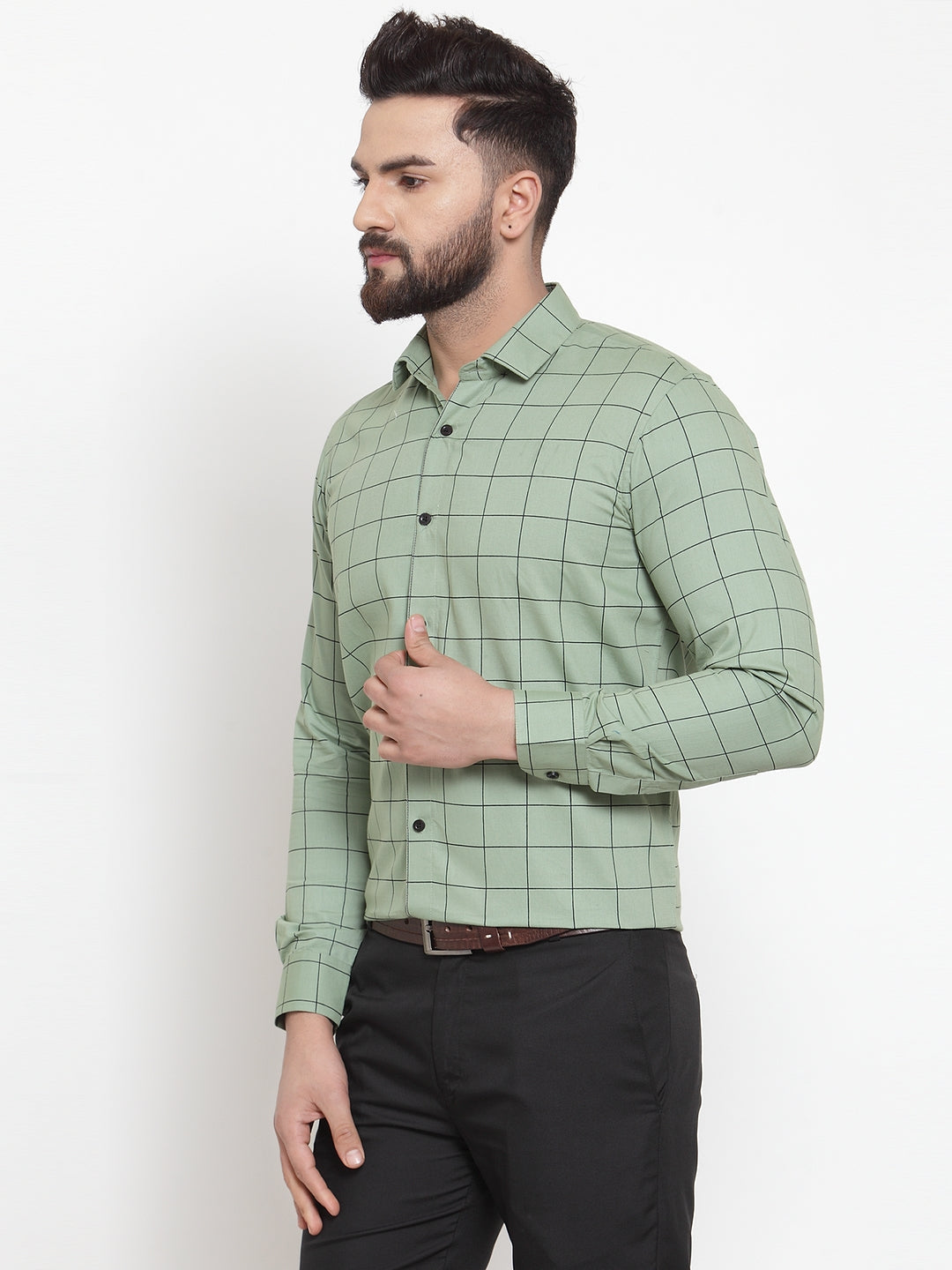 Jainish Green Men's Cotton Checked Formal Shirts ( SF 742Pista ) - Distacart