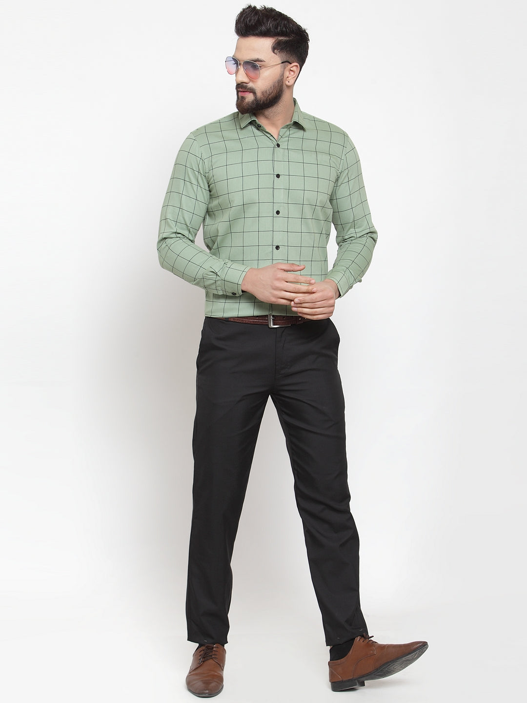 Jainish Green Men's Cotton Checked Formal Shirts ( SF 742Pista ) - Distacart