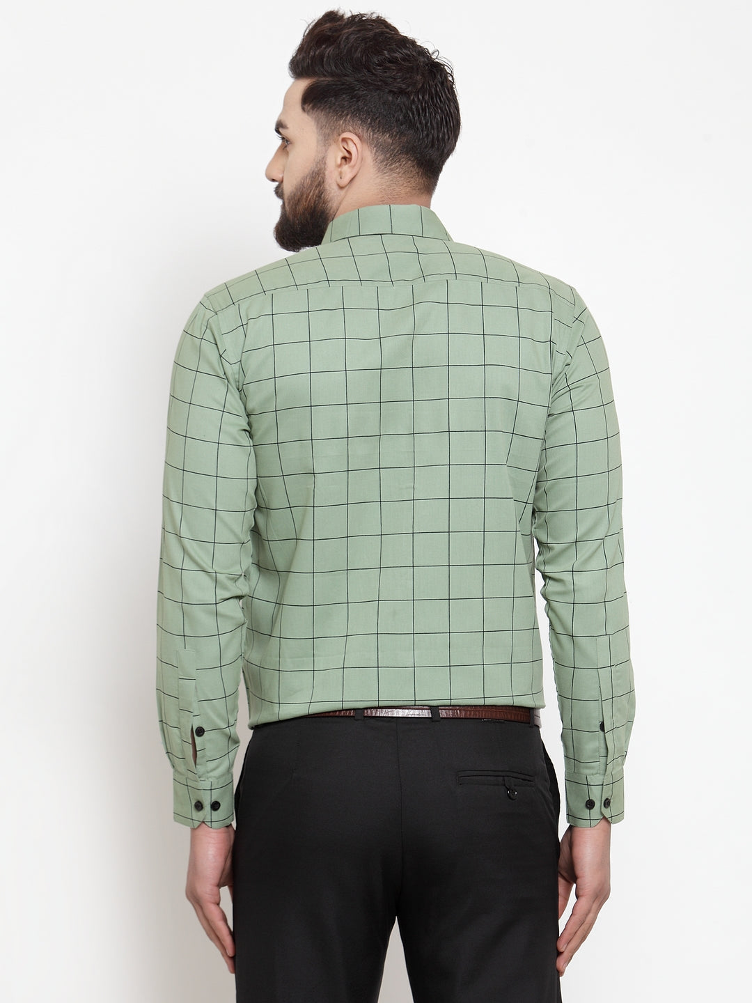 Jainish Green Men's Cotton Checked Formal Shirts ( SF 742Pista ) - Distacart