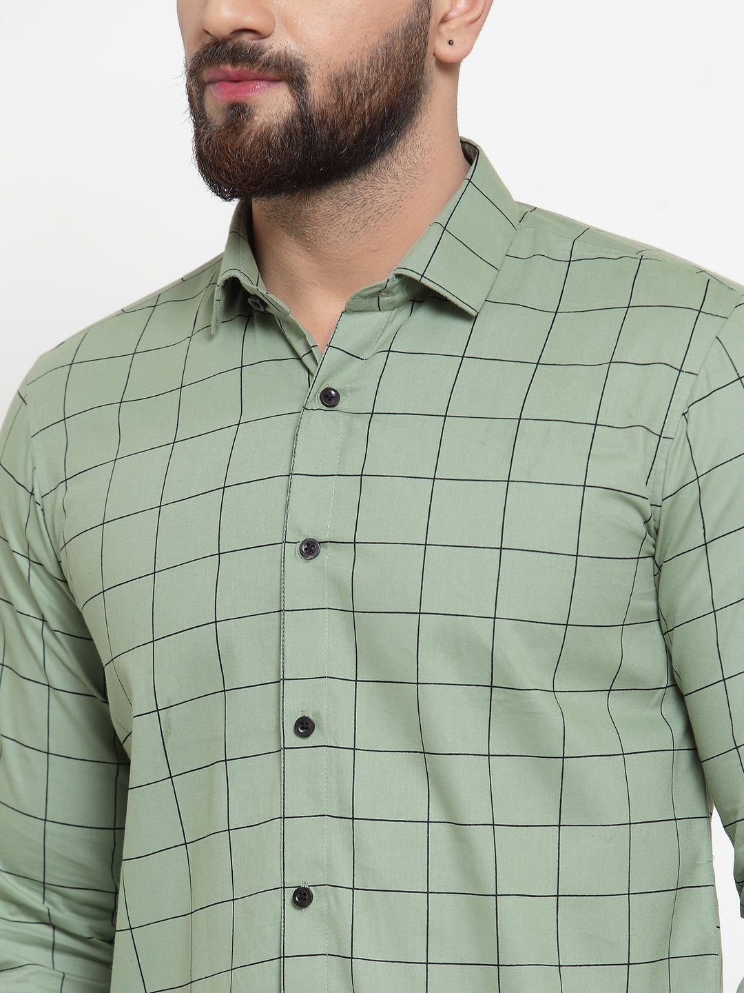 Jainish Green Men's Cotton Checked Formal Shirts ( SF 742Pista ) - Distacart