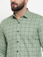 Thumbnail for Jainish Green Men's Cotton Checked Formal Shirts ( SF 742Pista ) - Distacart