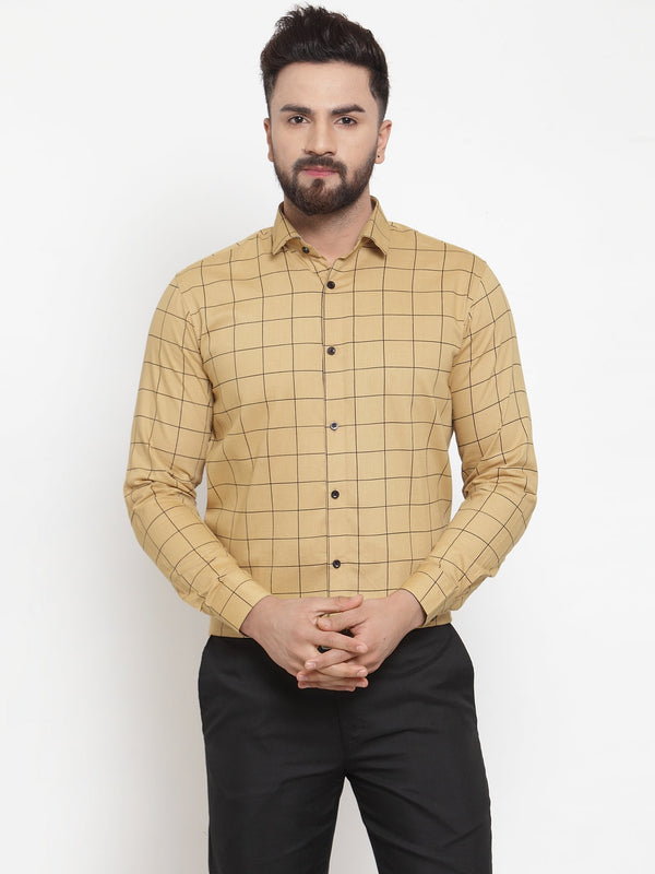 Jainish Beige Men's Cotton Checked Formal Shirts ( SF 742Rust ) - Distacart