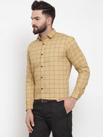 Thumbnail for Jainish Beige Men's Cotton Checked Formal Shirts ( SF 742Rust ) - Distacart
