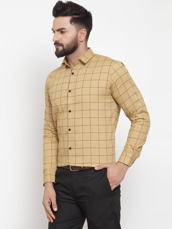 Jainish Beige Men's Cotton Checked Formal Shirts ( SF 742Rust ) - Distacart