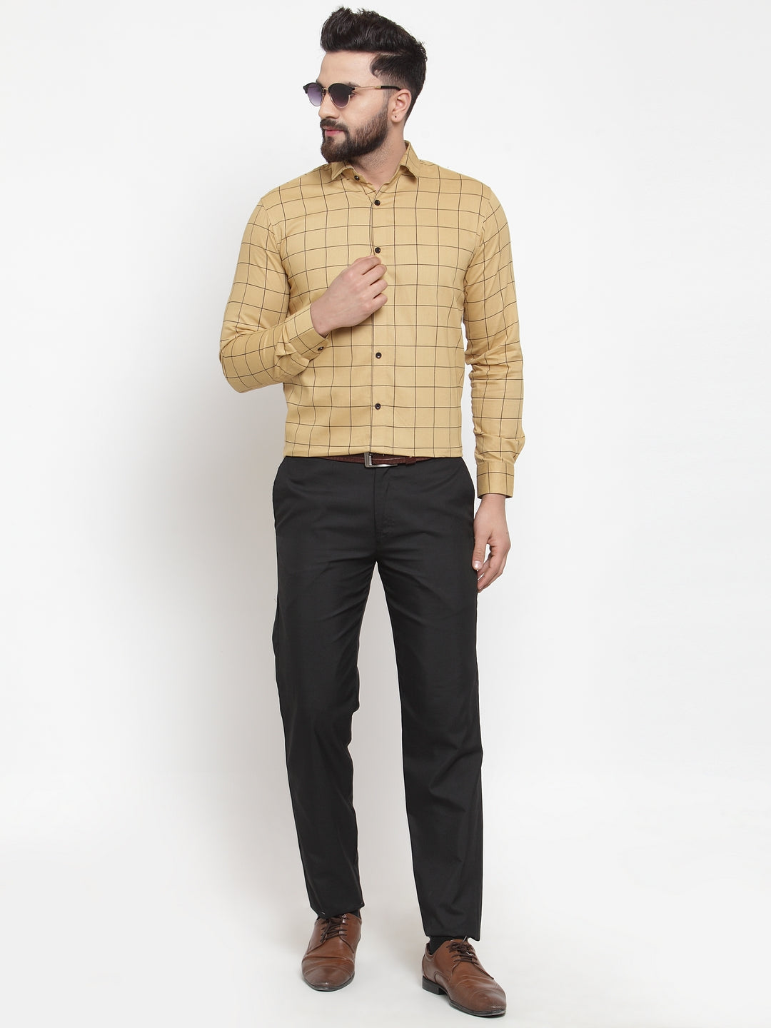 Jainish Beige Men's Cotton Checked Formal Shirts ( SF 742Rust ) - Distacart
