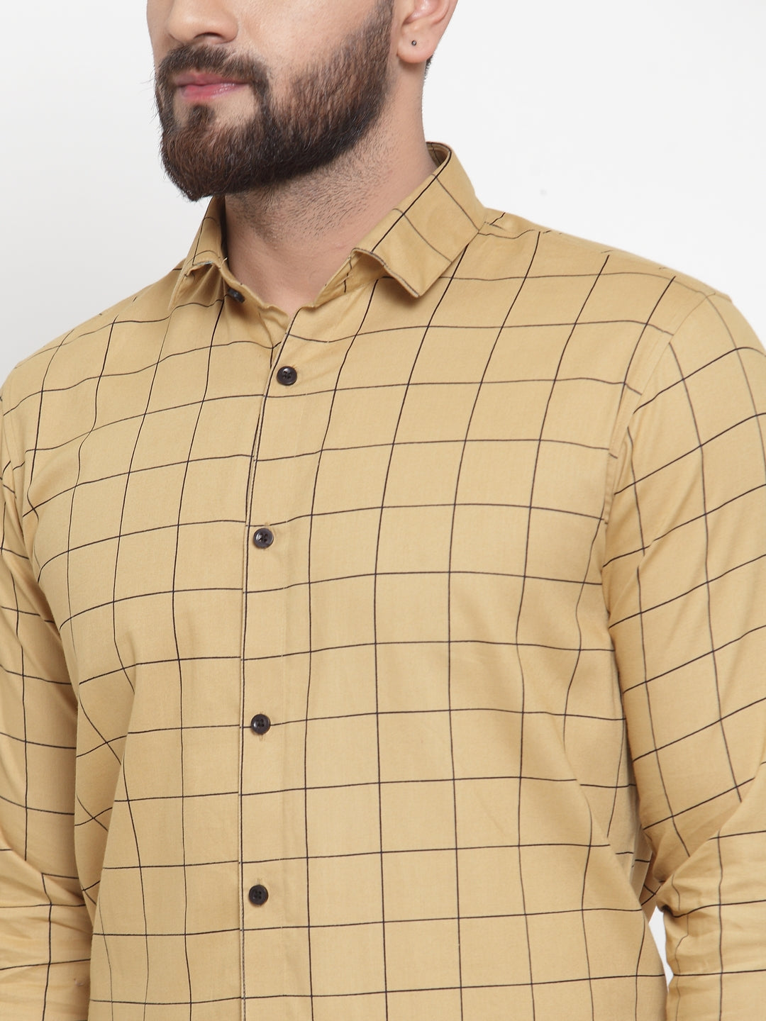 Jainish Beige Men's Cotton Checked Formal Shirts ( SF 742Rust ) - Distacart