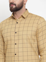 Thumbnail for Jainish Beige Men's Cotton Checked Formal Shirts ( SF 742Rust ) - Distacart