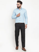 Thumbnail for Jainish Blue Men's Cotton Checked Formal Shirts ( SF 742Sky ) - Distacart