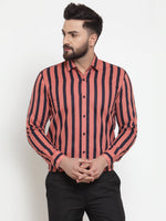 Thumbnail for Jainish Red Men's Cotton Striped Formal Shirts ( SF 744Coral ) - Distacart