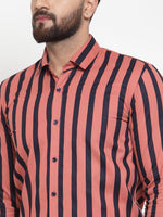Thumbnail for Jainish Red Men's Cotton Striped Formal Shirts ( SF 744Coral ) - Distacart