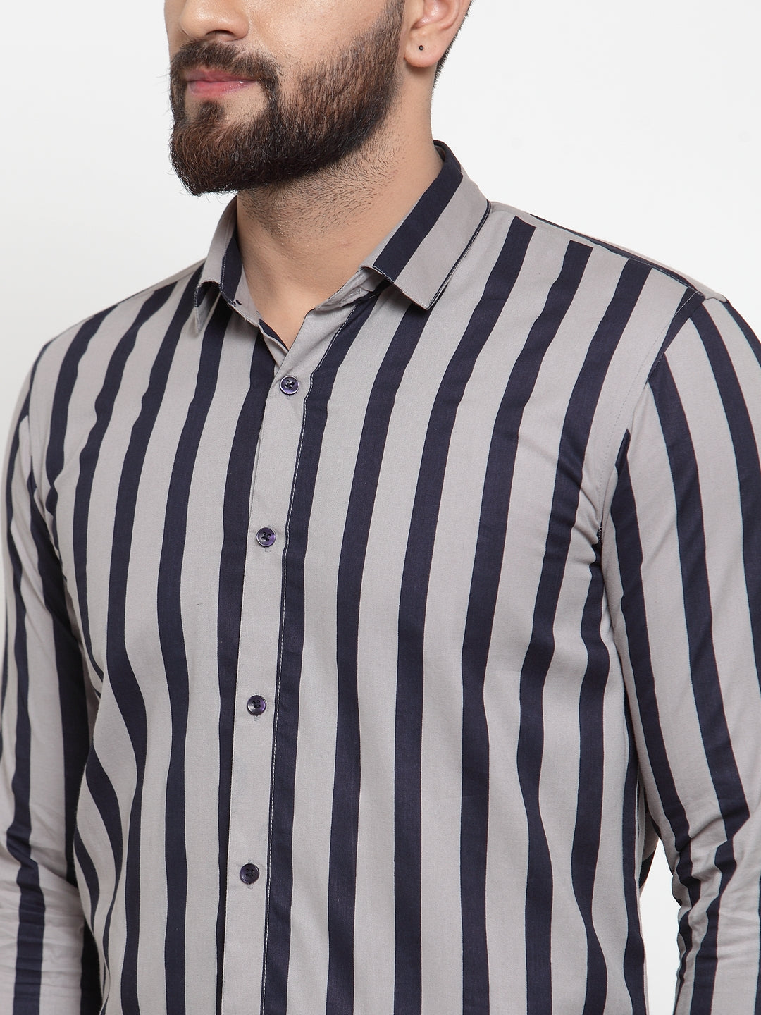Jainish Grey Men's Cotton Striped Formal Shirts ( SF 744Grey ) - Distacart