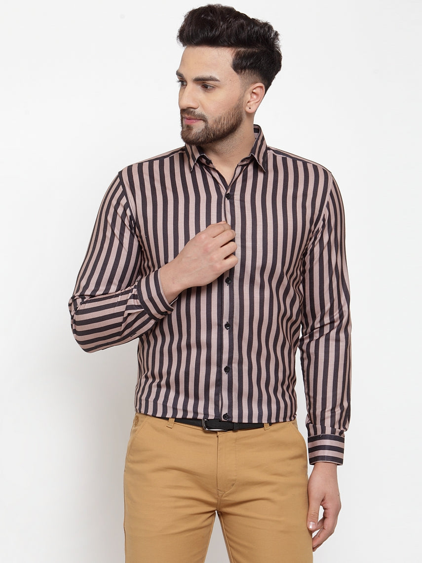 Jainish Black Men's Cotton Striped Formal Shirts ( SF 744Multi-Black ) - Distacart