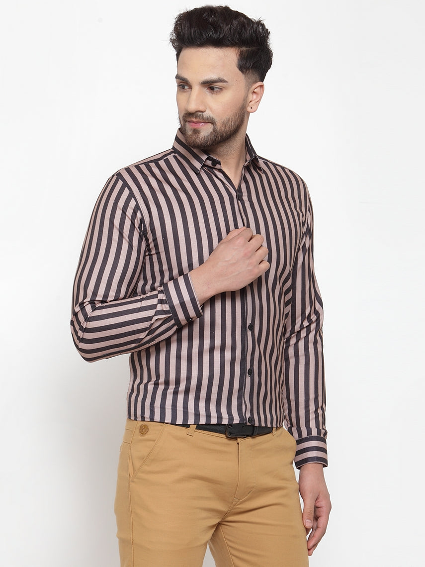 Jainish Black Men's Cotton Striped Formal Shirts ( SF 744Multi-Black ) - Distacart