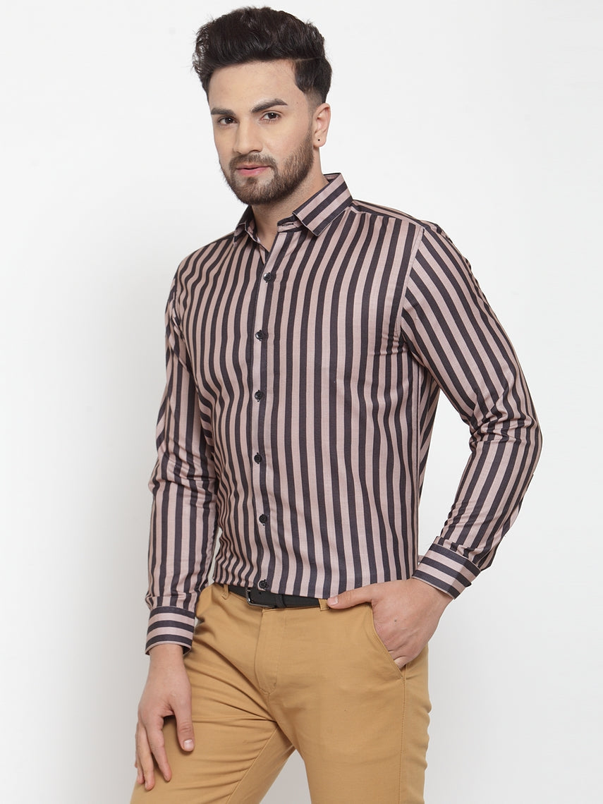 Jainish Black Men's Cotton Striped Formal Shirts ( SF 744Multi-Black ) - Distacart