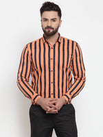Thumbnail for Jainish Orange Men's Cotton Striped Formal Shirts ( SF 744Orange ) - Distacart