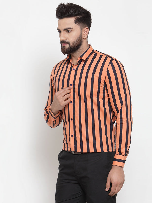 Jainish Orange Men's Cotton Striped Formal Shirts ( SF 744Orange ) - Distacart
