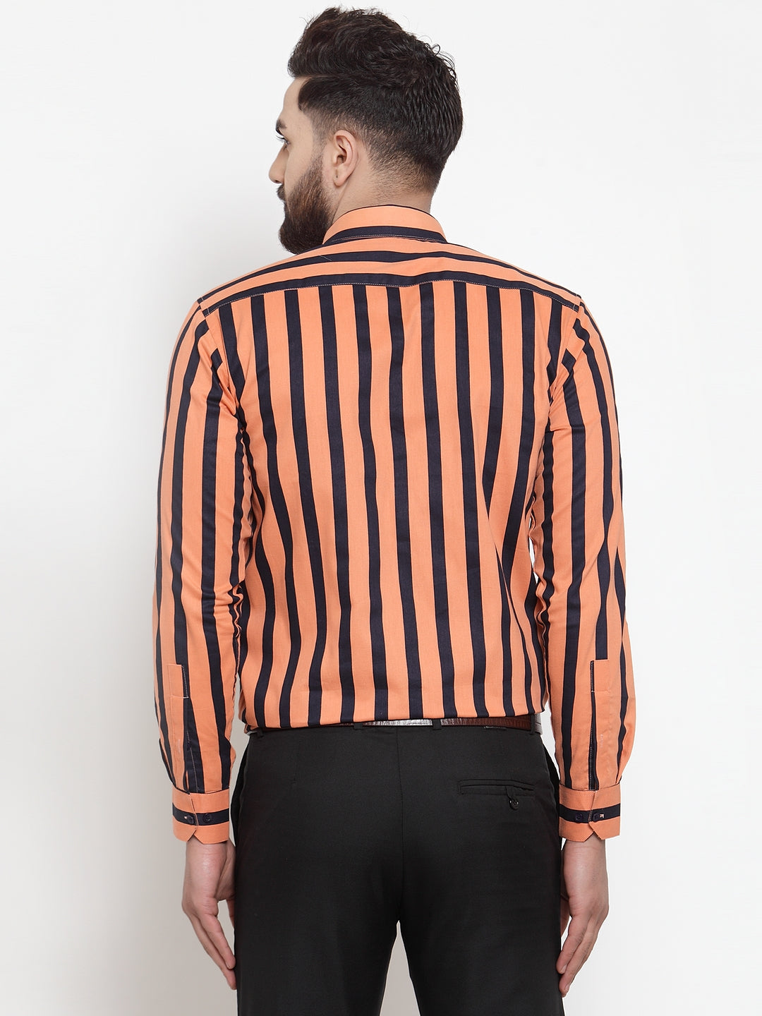 Jainish Orange Men's Cotton Striped Formal Shirts ( SF 744Orange ) - Distacart