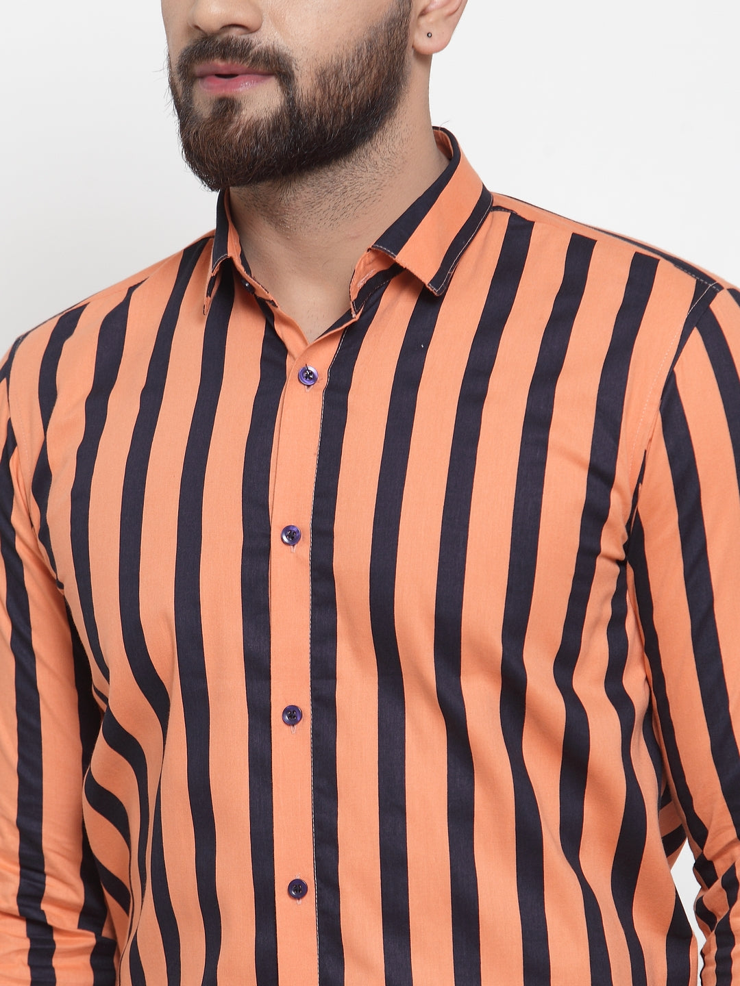 Jainish Orange Men's Cotton Striped Formal Shirts ( SF 744Orange ) - Distacart