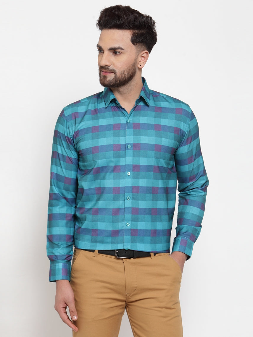 Jainish Blue Men's Cotton Checked Formal Shirt's ( SF 746Sky ) - Distacart