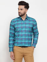 Thumbnail for Jainish Blue Men's Cotton Checked Formal Shirt's ( SF 746Sky ) - Distacart