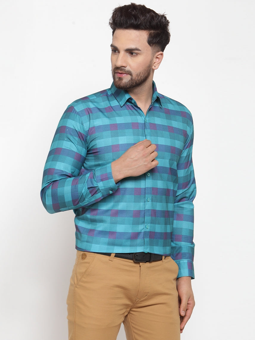 Jainish Blue Men's Cotton Checked Formal Shirt's ( SF 746Sky ) - Distacart