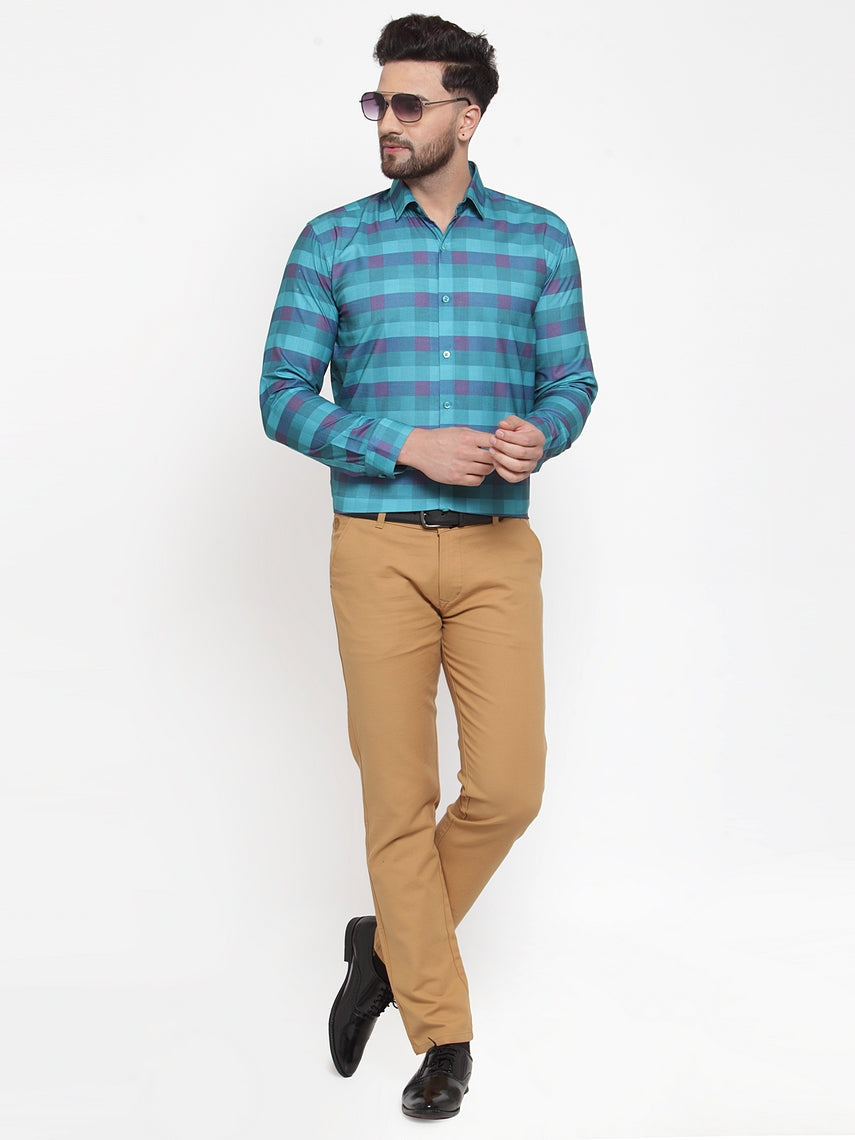 Jainish Blue Men's Cotton Checked Formal Shirt's ( SF 746Sky ) - Distacart