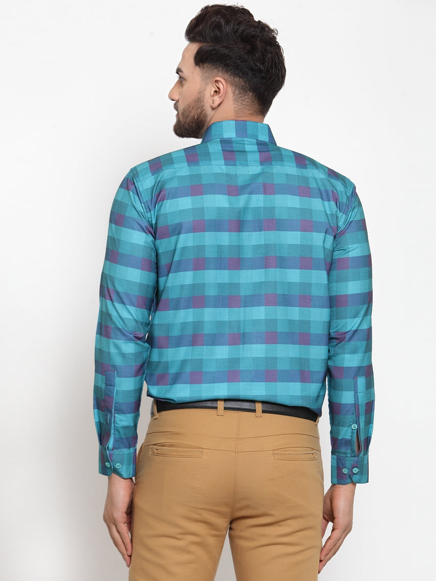 Jainish Blue Men's Cotton Checked Formal Shirt's ( SF 746Sky ) - Distacart