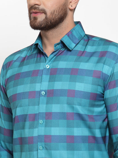 Jainish Blue Men's Cotton Checked Formal Shirt's ( SF 746Sky ) - Distacart