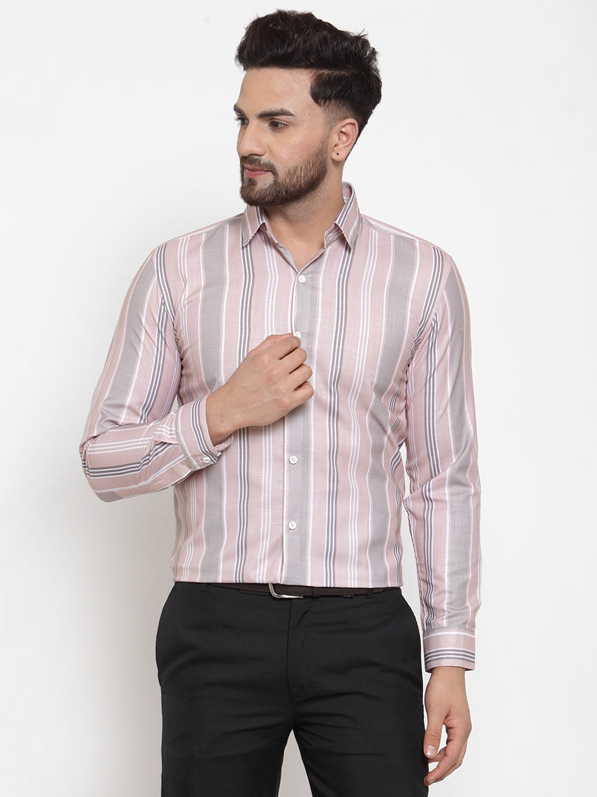 Jainish Pink Men's Cotton Striped Formal Shirt's ( SF 748Light-Pink ) - Distacart