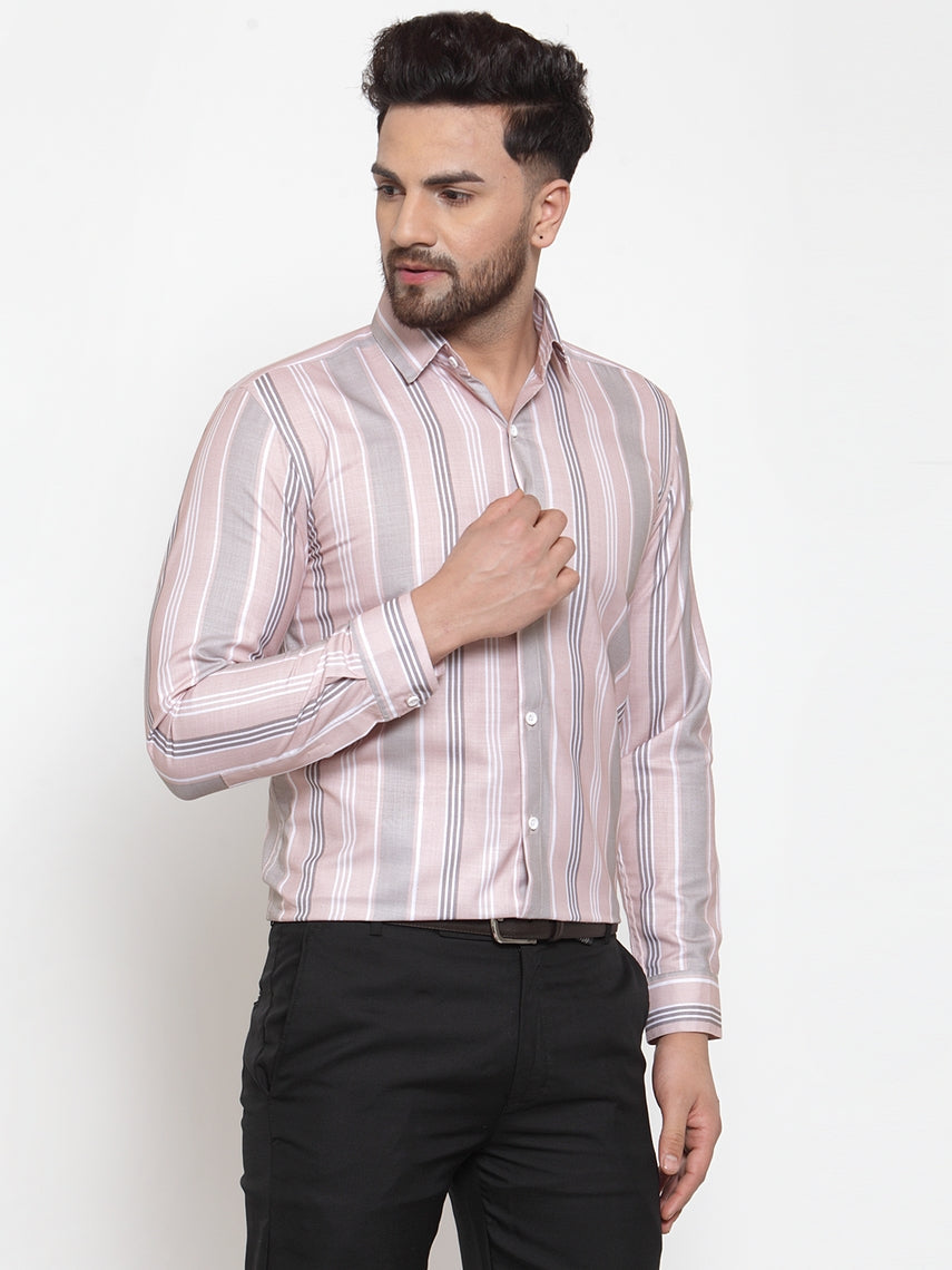 Jainish Pink Men's Cotton Striped Formal Shirt's ( SF 748Light-Pink ) - Distacart