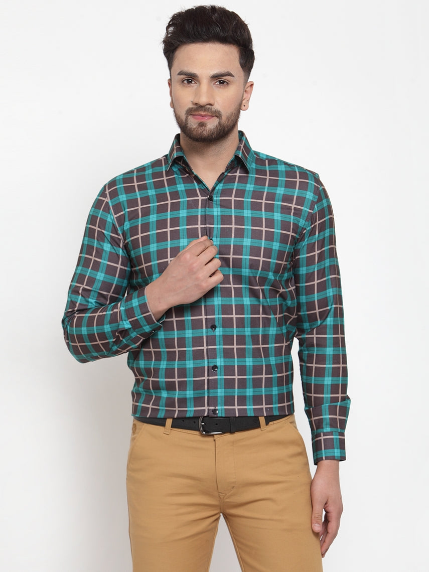 Jainish Green Men's Cotton Checked Formal Shirt's ( SF 749Green-Black ) - Distacart