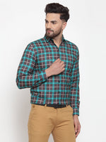Thumbnail for Jainish Green Men's Cotton Checked Formal Shirt's ( SF 749Green-Black ) - Distacart