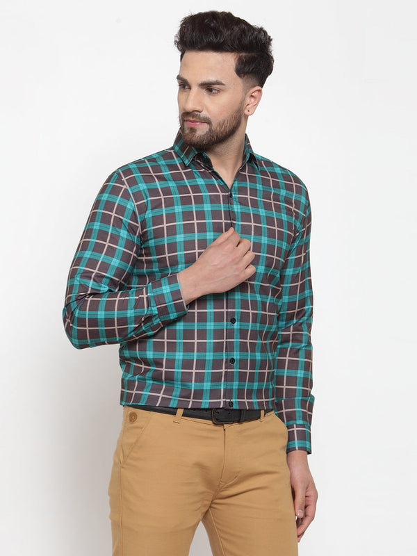Jainish Green Men's Cotton Checked Formal Shirt's ( SF 749Green-Black ) - Distacart