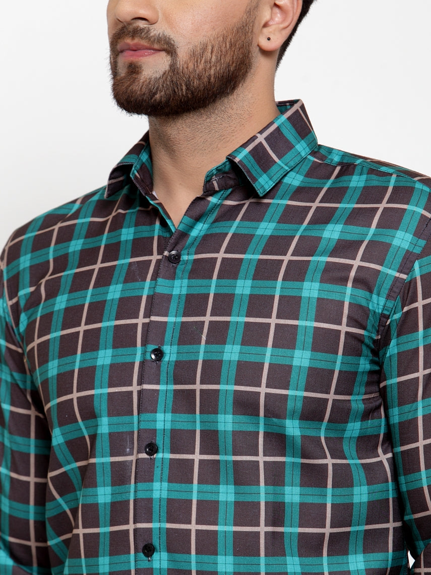 Jainish Green Men's Cotton Checked Formal Shirt's ( SF 749Green-Black ) - Distacart