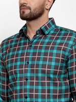 Thumbnail for Jainish Green Men's Cotton Checked Formal Shirt's ( SF 749Green-Black ) - Distacart