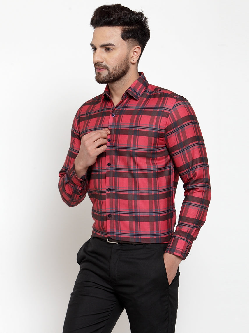 Jainish Red Men's Cotton Checked Formal Shirt's ( SF 750Red ) - Distacart