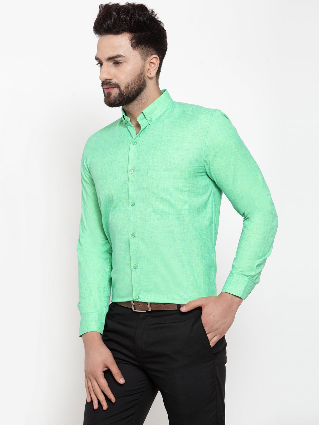 Jainish Green Men's Cotton Solid Button Down Formal Shirts ( SF 753Green ) - Distacart