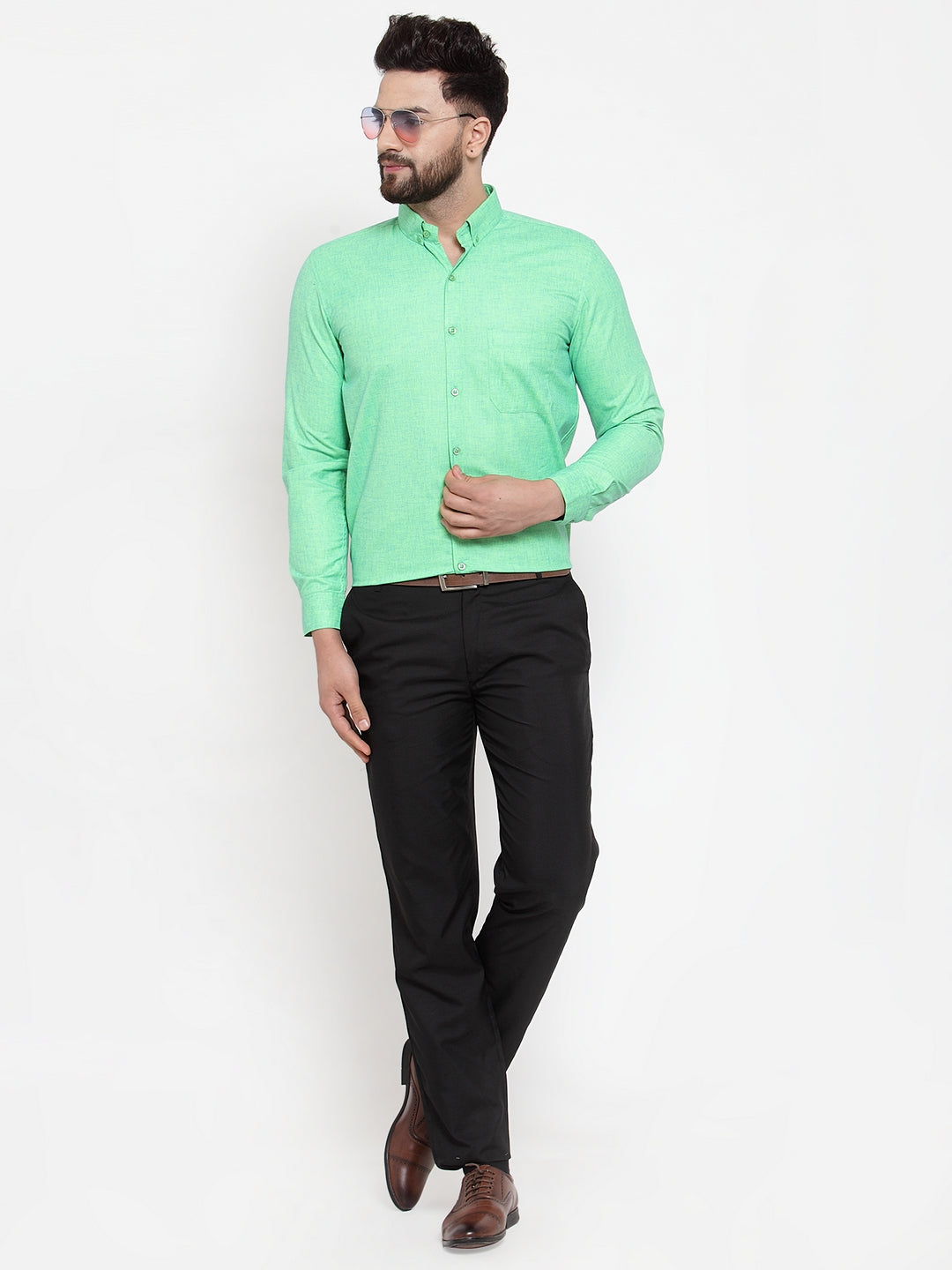 Jainish Green Men's Cotton Solid Button Down Formal Shirts ( SF 753Green ) - Distacart