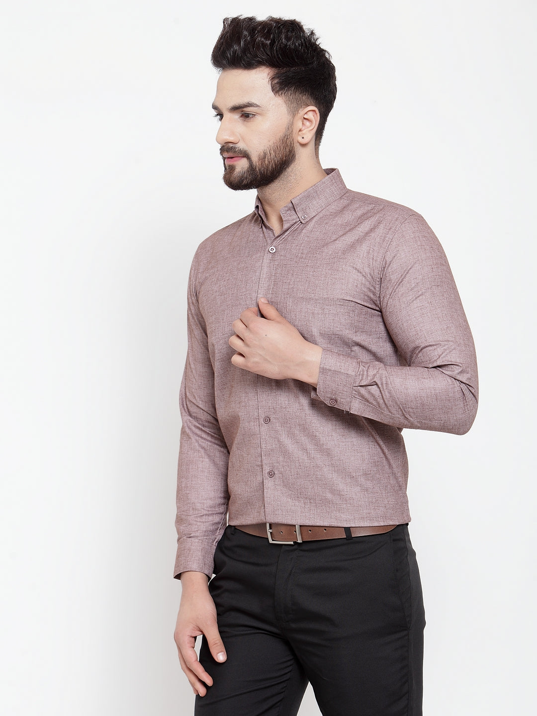 Jainish Brown Men's Cotton Solid Button Down Formal Shirts ( SF 753Mauve ) - Distacart