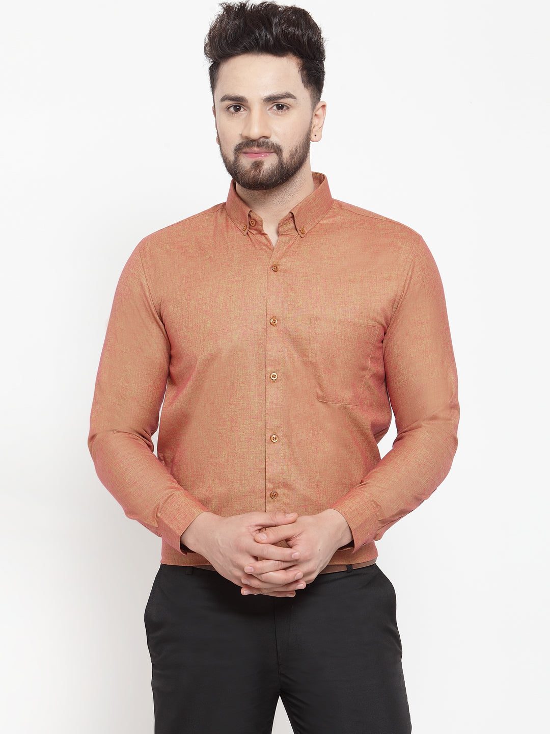 Jainish Orange Men's Cotton Solid Button Down Formal Shirts ( SF 753Orange ) - Distacart