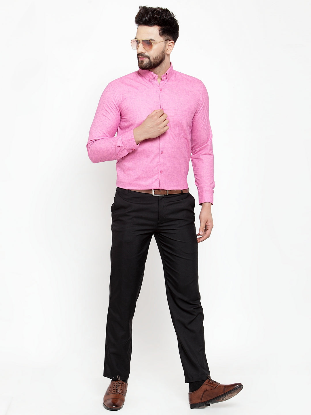 Jainish Pink Men's Cotton Solid Button Down Formal Shirts ( SF 753Pink ) - Distacart