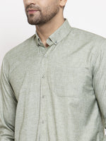 Thumbnail for Jainish Green Men's Cotton Solid Button Down Formal Shirts ( SF 753Pista ) - Distacart