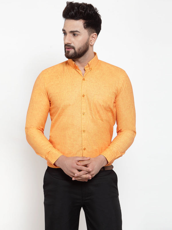 Jainish Yellow Men's Cotton Solid Button Down Formal Shirts ( SF 753Yellow ) - Distacart