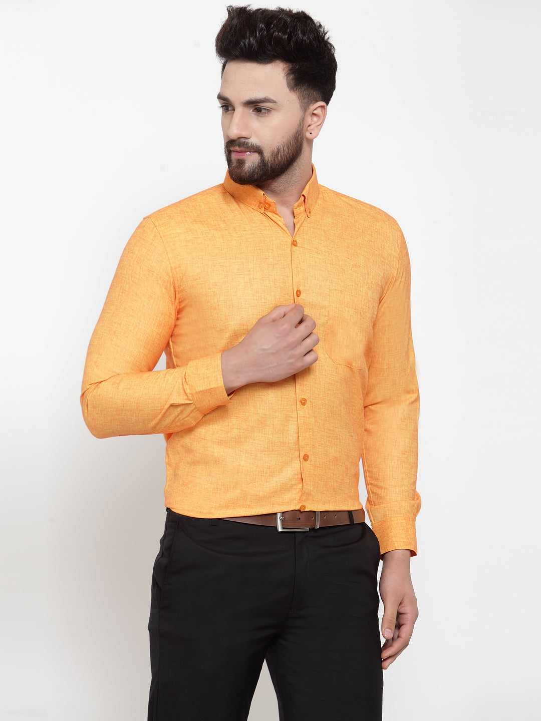 Jainish Yellow Men's Cotton Solid Button Down Formal Shirts ( SF 753Yellow ) - Distacart