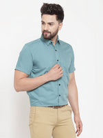 Thumbnail for Jainish Green Men's Cotton Half Sleeves Solid Formal Shirts ( SF 754Aqua ) - Distacart